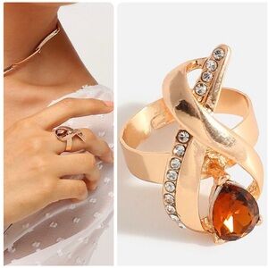 Gold Cocktail Ring Cubic Zirconia Crystal Color Gemstone Topaz Amber Brown